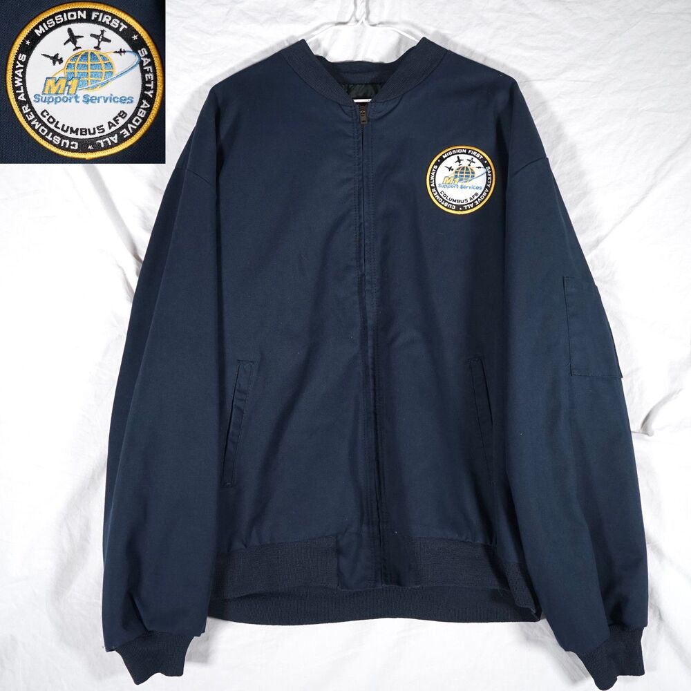 Red Kap Bomber Jacket Full Zip Navy Blue M1 Support Services Columbus AFB XL